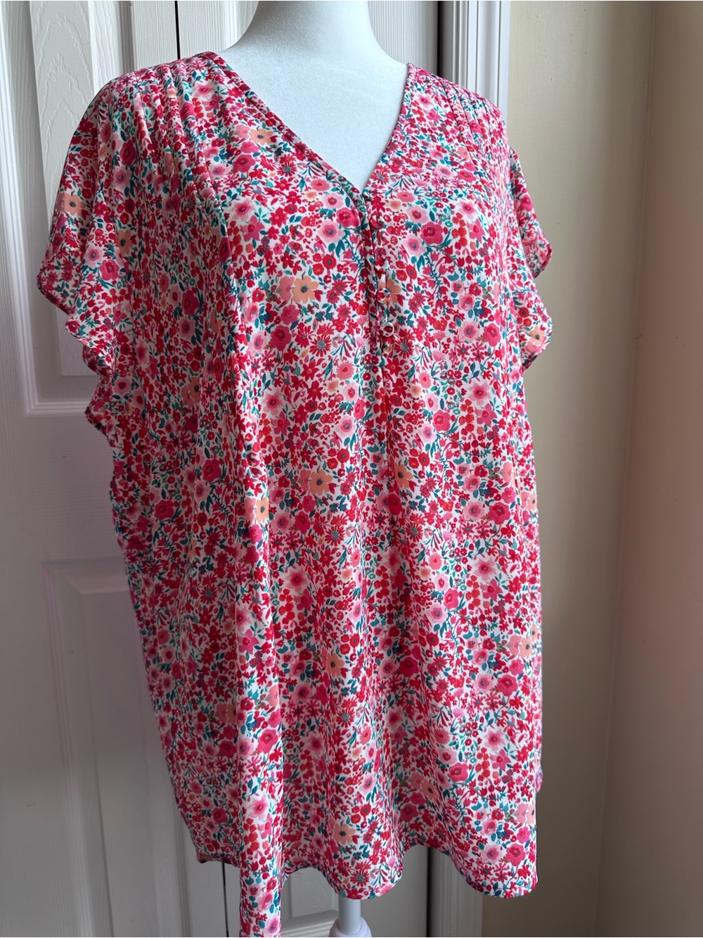 Floral V-Neck Short Sleeve Tunic - Pink Floral